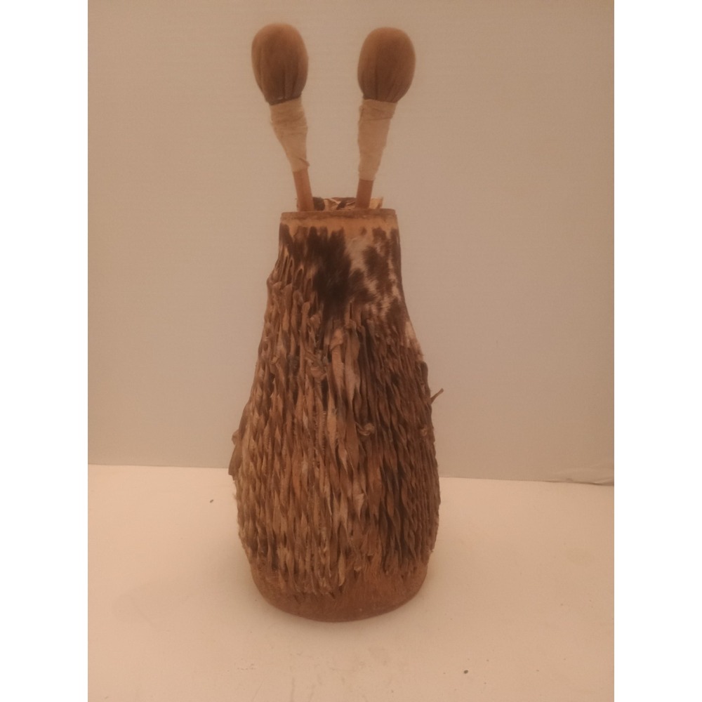 Vintage Native American Animal Hide & Rope Drum 10"H X 6"W